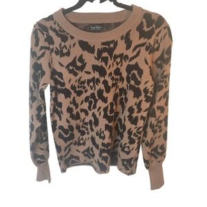 Nicole Miller New York Womens Animal Print Crew Neck Knit Sweater Tan Black XS